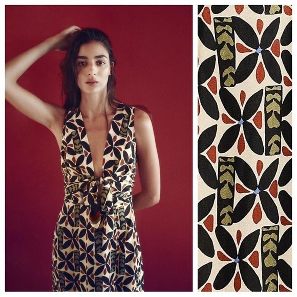 ZARA Maxi PRINTED DRESS WITH CUT-OUT DETAIL SZ S moroccan Print Tropical Sundres
